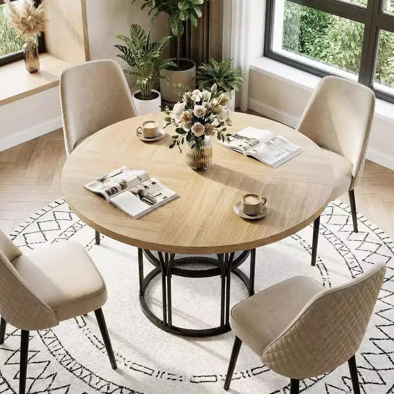 Tavolo da pranzo rotondo moderno a 7 gambe, tavolo da cucina robusto da 42 pollici per angolo colazione, appartamento o ufficio domestico, per 4-6 persone