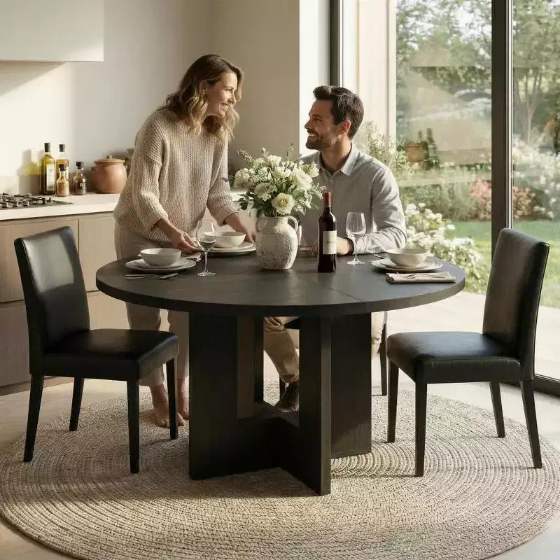 Tavolo da pranzo rotondo moderno a 7 gambe, tavolo da cucina robusto da 42 pollici per angolo colazione, appartamento o ufficio domestico, per 4-6 persone