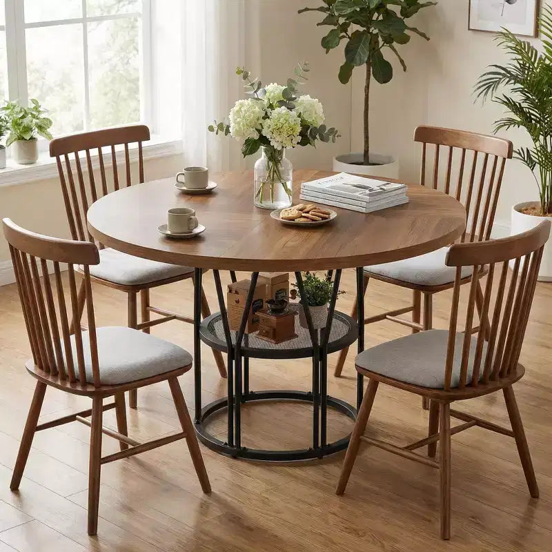 Tavolo da pranzo rotondo moderno a 7 gambe, tavolo da cucina robusto da 42 pollici per angolo colazione, appartamento o ufficio domestico, per 4-6 persone