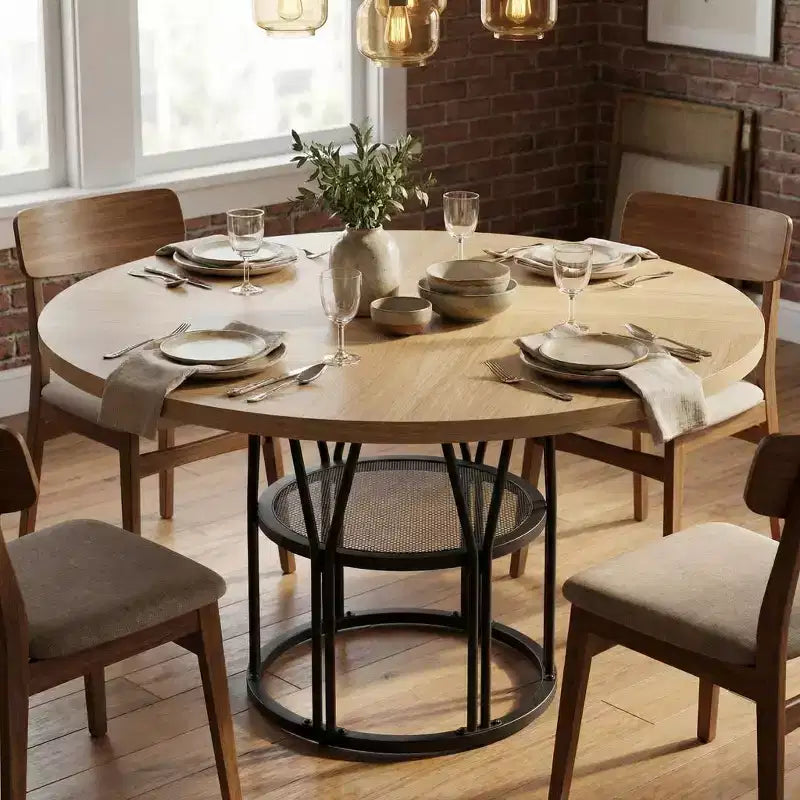 Tavolo da pranzo rotondo moderno a 7 gambe, tavolo da cucina robusto da 42 pollici per angolo colazione, appartamento o ufficio domestico, per 4-6 persone