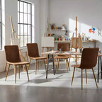 FurnitureR Set di 4 Sedie da Pranzo, Comoda Sedia con Schienale e Seduta in Suede e Robuste Gambe in Metallo per Cucina, Soggiorno, Camera da Letto, Sala d'Attesa, Marrone