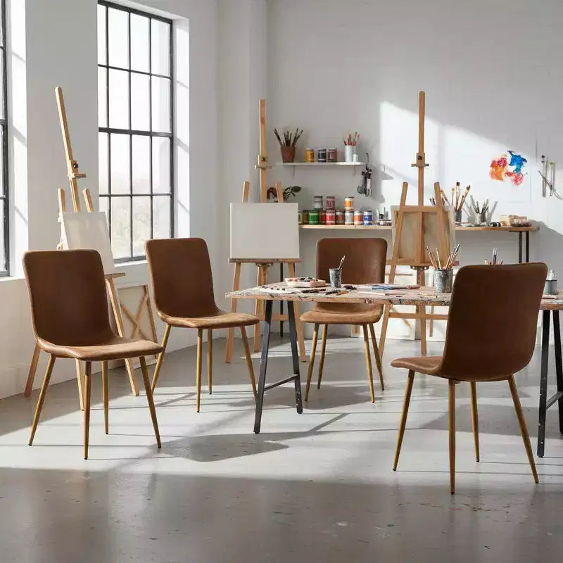 FurnitureR Set di 4 Sedie da Pranzo, Comoda Sedia con Schienale e Seduta in Suede e Robuste Gambe in Metallo per Cucina, Soggiorno, Camera da Letto, Sala d'Attesa, Marrone