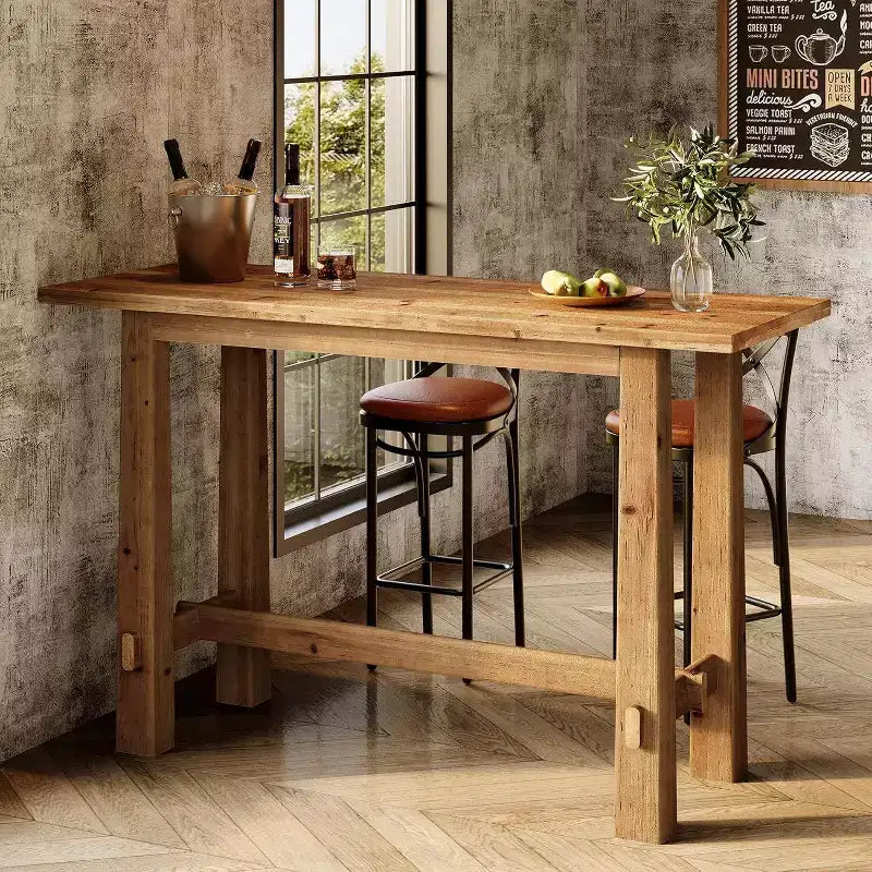 Tavolo da bar Lantine in legno massello, tavolo da pub alto da 63" di lunghezza, mobile bar in legno per cucina, caffè o ristorante