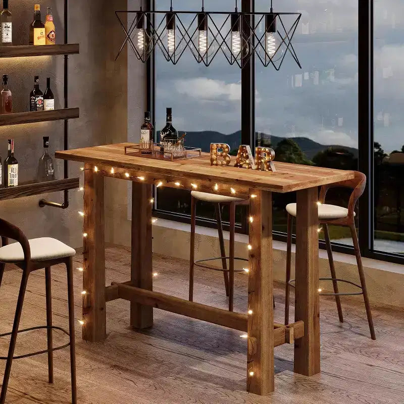 Tavolo da bar Lantine in legno massello, tavolo da pub alto da 63" di lunghezza, mobile bar in legno per cucina, caffè o ristorante