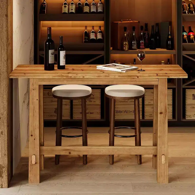 Tavolo da bar Lantine in legno massello, tavolo da pub alto da 63" di lunghezza, mobile bar in legno per cucina, caffè o ristorante