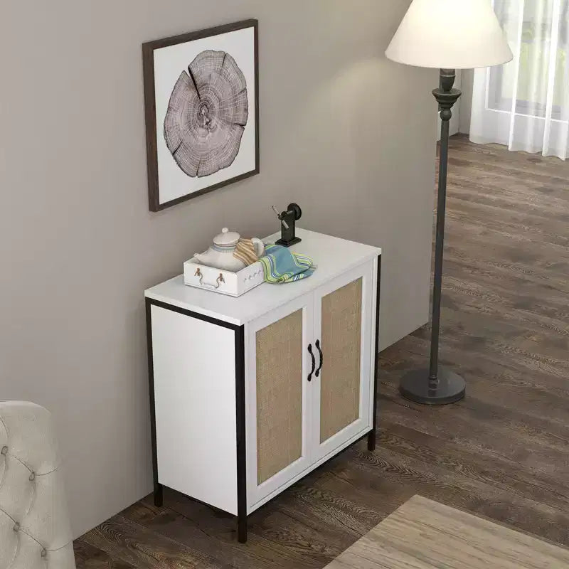 Mobile Credenza Buffet, Armadietto Contenitore per Sala da Pranzo, Soggiorno, Ingresso, Ampio Armadietto Contenitore con 2 Ante Decorate in Rattan