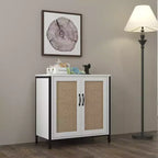 Mobile Credenza Buffet, Armadietto Contenitore per Sala da Pranzo, Soggiorno, Ingresso, Ampio Armadietto Contenitore con 2 Ante Decorate in Rattan
