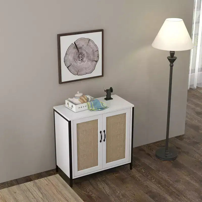 Mobile Credenza Buffet, Armadietto Contenitore per Sala da Pranzo, Soggiorno, Ingresso, Ampio Armadietto Contenitore con 2 Ante Decorate in Rattan