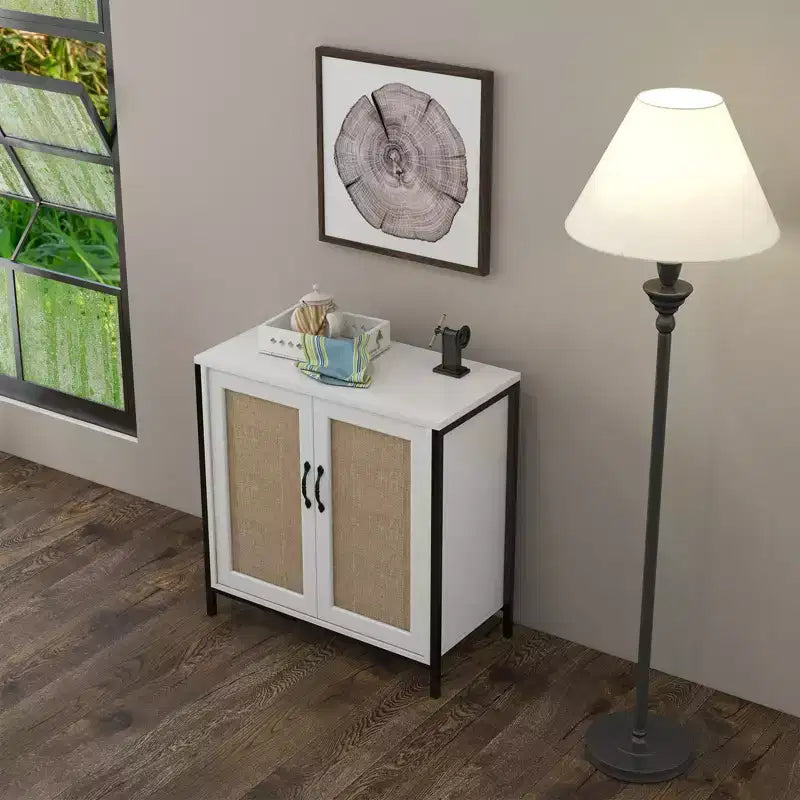 Mobile Credenza Buffet, Armadietto Contenitore per Sala da Pranzo, Soggiorno, Ingresso, Ampio Armadietto Contenitore con 2 Ante Decorate in Rattan
