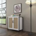 Mobile Credenza Buffet, Armadietto Contenitore per Sala da Pranzo, Soggiorno, Ingresso, Ampio Armadietto Contenitore con 2 Ante Decorate in Rattan