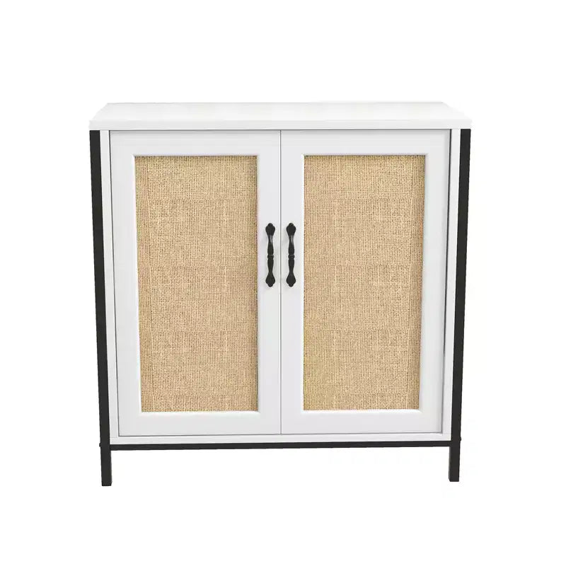 Mobile Credenza Buffet, Armadietto Contenitore per Sala da Pranzo, Soggiorno, Ingresso, Ampio Armadietto Contenitore con 2 Ante Decorate in Rattan