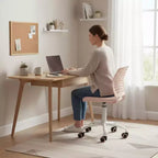 Sedia da scrivania senza braccioli FurnitureR con ruote, sedia girevole compatta regolabile in altezza per studio e computer con schienale traspirante, rosa