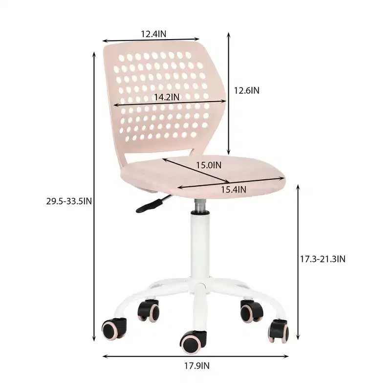 Sedia da scrivania senza braccioli FurnitureR con ruote, sedia girevole compatta regolabile in altezza per studio e computer con schienale traspirante, rosa