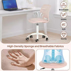 Sedia da scrivania senza braccioli FurnitureR con ruote, sedia girevole compatta regolabile in altezza per studio e computer con schienale traspirante, rosa