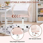 Sedia da scrivania senza braccioli FurnitureR con ruote, sedia girevole compatta regolabile in altezza per studio e computer con schienale traspirante, rosa