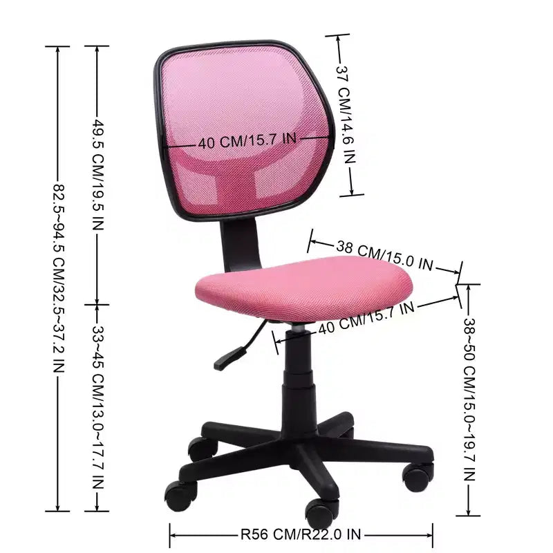 FurnitureR Sedia da scrivania in rete senza braccioli, ergonomica regolabile a mezza altezza compatta girevole per computer, per ufficio, studio, lavoro, rosa