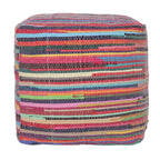 HomeRoots 18 Red And Black Cotton Cube Striped Pouf Ottoman