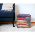 HomeRoots Pouf-Ottoman a Cubo a Righe in Cotone Rosso e Nero 18
