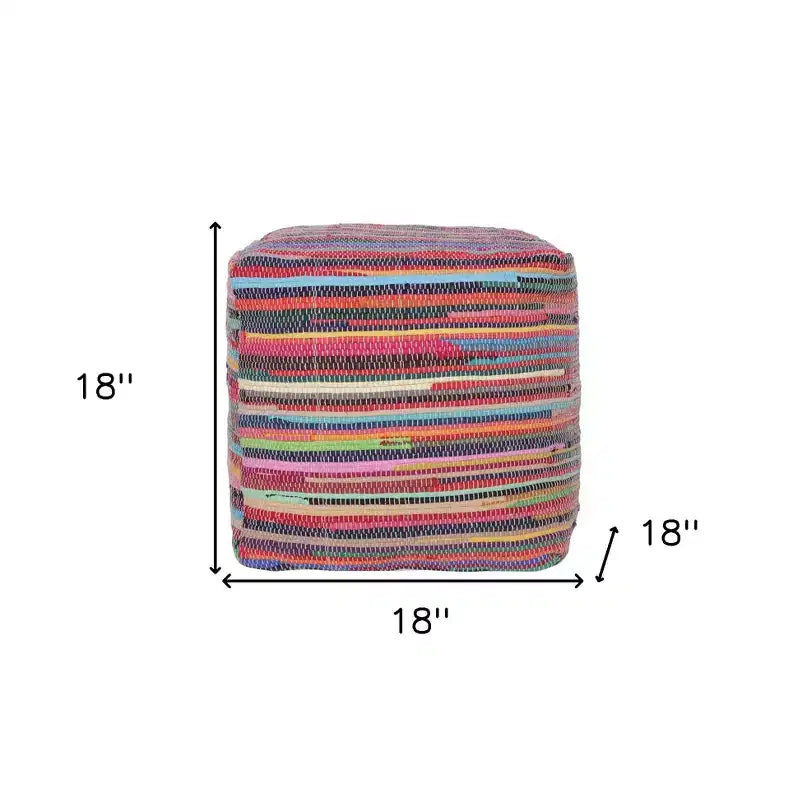 HomeRoots Pouf-Ottoman a Cubo a Righe in Cotone Rosso e Nero 18