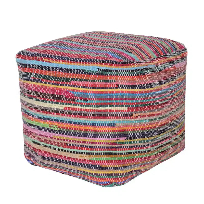 HomeRoots Pouf-Ottoman a Cubo a Righe in Cotone Rosso e Nero 18