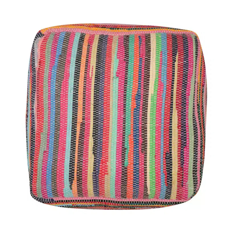HomeRoots Pouf-Ottoman a Cubo a Righe in Cotone Rosso e Nero 18