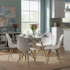 FurnitureR Tavolo da Pranzo Rotondo da 80 cm per 2-4 Persone, Elegante Tavolo Circolare con Gambe in Legno per Cucina, Bar, Sale Ricreative, Bianco