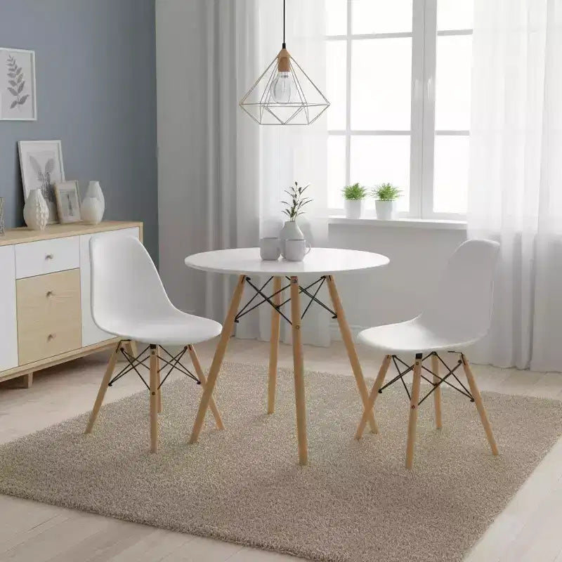 FurnitureR Tavolo da Pranzo Rotondo da 80 cm per 2-4 Persone, Elegante Tavolo Circolare con Gambe in Legno per Cucina, Bar, Sale Ricreative, Bianco
