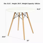 FurnitureR Tavolo da Pranzo Rotondo da 80 cm per 2-4 Persone, Elegante Tavolo Circolare con Gambe in Legno per Cucina, Bar, Sale Ricreative, Bianco