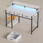 Scrivania da computer Greenstell da 39/47/55 pollici con supporto per monitor, scrivania da gaming a LED, presa di corrente e cassetti multipli