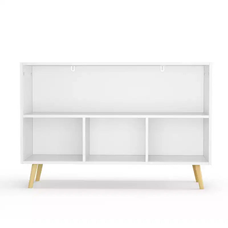 Libreria per Bambini Whisen con 3 Cassetti in Tessuto, Multiuso per Libri/Giocattoli, con Fibbia di Sicurezza per Montaggio a Parete, in MDF ad Alta Densità
