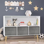 Libreria per Bambini Whisen con 3 Cassetti in Tessuto, Multiuso per Libri/Giocattoli, con Fibbia di Sicurezza per Montaggio a Parete, in MDF ad Alta Densità