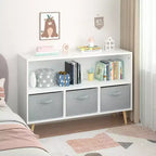 Libreria per Bambini Whisen con 3 Cassetti in Tessuto, Multiuso per Libri/Giocattoli, con Fibbia di Sicurezza per Montaggio a Parete, in MDF ad Alta Densità