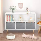 Libreria per Bambini Whisen con 3 Cassetti in Tessuto, Multiuso per Libri/Giocattoli, con Fibbia di Sicurezza per Montaggio a Parete, in MDF ad Alta Densità