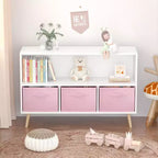 Libreria per Bambini Whisen con 3 Cassetti in Tessuto, Multiuso per Libri/Giocattoli, con Fibbia di Sicurezza per Montaggio a Parete, in MDF ad Alta Densità