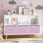 Libreria per Bambini Whisen con 3 Cassetti in Tessuto, Multiuso per Libri/Giocattoli, con Fibbia di Sicurezza per Montaggio a Parete, in MDF ad Alta Densità