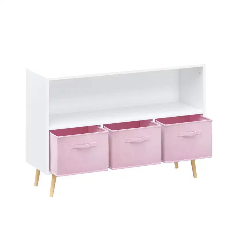 Libreria per Bambini Whisen con 3 Cassetti in Tessuto, Multiuso per Libri/Giocattoli, con Fibbia di Sicurezza per Montaggio a Parete, in MDF ad Alta Densità