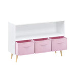 Libreria per Bambini Whisen con 3 Cassetti in Tessuto, Multiuso per Libri/Giocattoli, con Fibbia di Sicurezza per Montaggio a Parete, in MDF ad Alta Densità