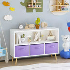Libreria per Bambini Whisen con 3 Cassetti in Tessuto, Multiuso per Libri/Giocattoli, con Fibbia di Sicurezza per Montaggio a Parete, in MDF ad Alta Densità