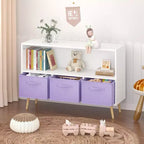 Libreria per Bambini Whisen con 3 Cassetti in Tessuto, Multiuso per Libri/Giocattoli, con Fibbia di Sicurezza per Montaggio a Parete, in MDF ad Alta Densità