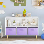 Libreria per Bambini Whisen con 3 Cassetti in Tessuto, Multiuso per Libri/Giocattoli, con Fibbia di Sicurezza per Montaggio a Parete, in MDF ad Alta Densità
