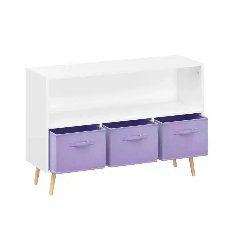 Libreria per Bambini Whisen con 3 Cassetti in Tessuto, Multiuso per Libri/Giocattoli, con Fibbia di Sicurezza per Montaggio a Parete, in MDF ad Alta Densità
