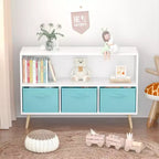 Libreria per Bambini Whisen con 3 Cassetti in Tessuto, Multiuso per Libri/Giocattoli, con Fibbia di Sicurezza per Montaggio a Parete, in MDF ad Alta Densità