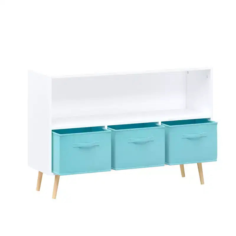 Libreria per Bambini Whisen con 3 Cassetti in Tessuto, Multiuso per Libri/Giocattoli, con Fibbia di Sicurezza per Montaggio a Parete, in MDF ad Alta Densità