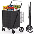 GDFStudio Salta Foldable Heavy-Duty Shopping Cart with Tall Handle, Dual Baskets and Waterproof Liner