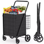 GDFStudio Salta Foldable Heavy-Duty Shopping Cart with Tall Handle, Dual Baskets and Waterproof Liner