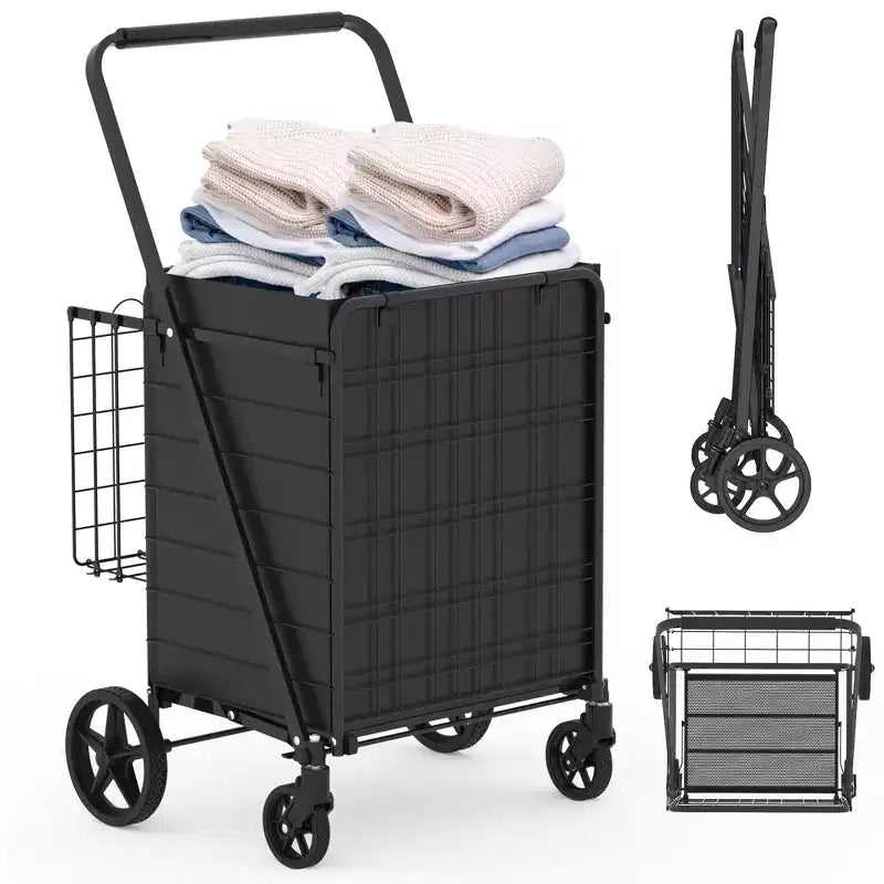 GDFStudio Salta Carrello della Spesa Pieghevole Resistente con Manico Alto, Doppio Cesto e Rivestimento Impermeabile