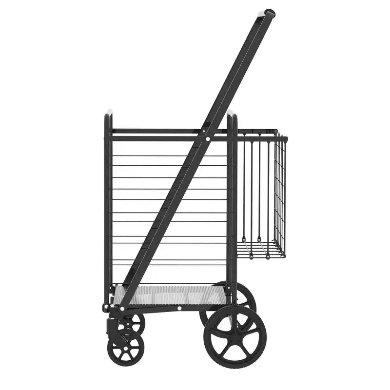 GDFStudio Salta Carrello della Spesa Pieghevole Resistente con Manico Alto, Doppio Cesto e Rivestimento Impermeabile