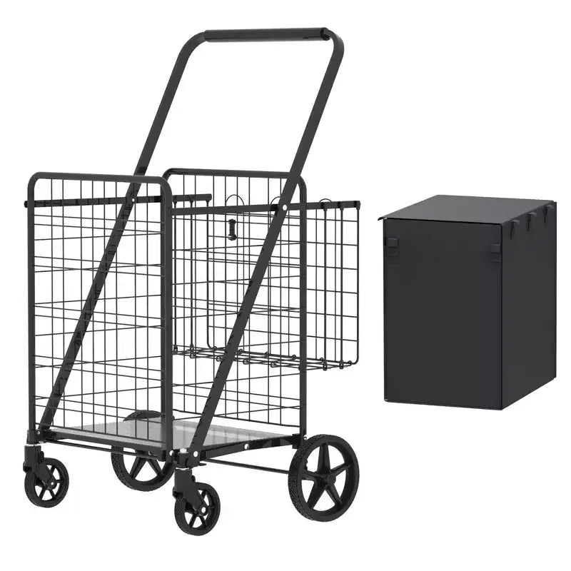 GDFStudio Salta Carrello della Spesa Pieghevole Resistente con Manico Alto, Doppio Cesto e Rivestimento Impermeabile