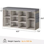 GustoWave Panchina portacampate 2-in-1 con sedile imbottito e vano portaoggetti | Scarpiera in legno con ripiani regolabili e tasche laterali, grigio