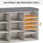 GustoWave Panchina portacampate 2-in-1 con sedile imbottito e vano portaoggetti | Scarpiera in legno con ripiani regolabili e tasche laterali, grigio